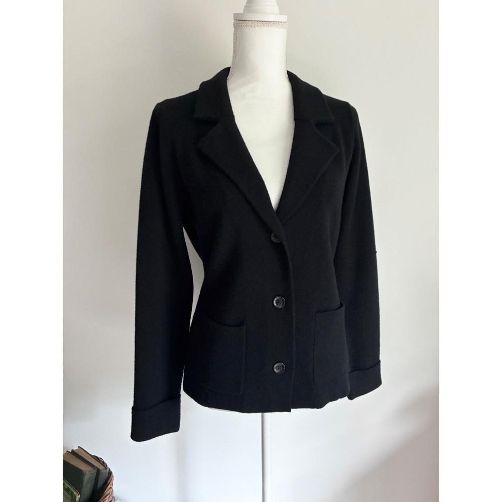 Adrienne Vittadini Women's Black Knit Blazer Size M 3 Button Career Jacket